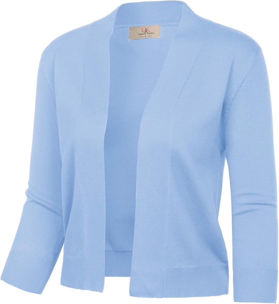 GRACE KARIN Women's 3/4 Sleeve Cardigan Knit Sweaters Cropped Open Front Shrug Bolero… | Amazon (US)