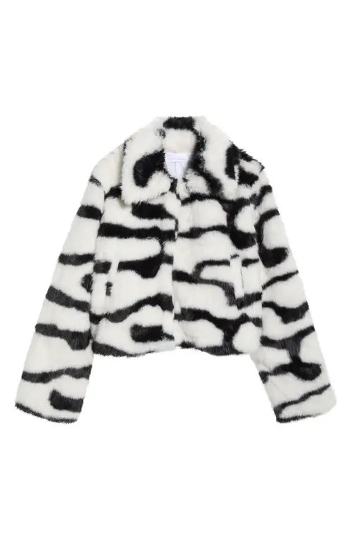 All in Favor Abstract Print Faux Fur Jacket in Black Off/White at Nordstrom, Size Small | Nordstrom