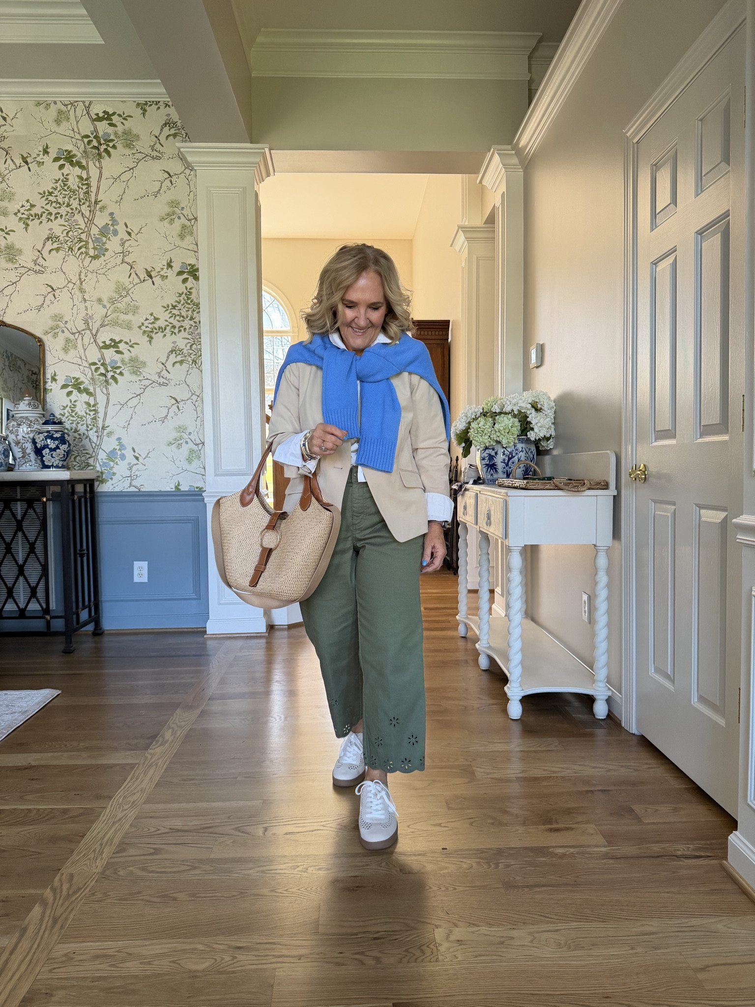 Another outfit with the travel capsule
Blazer size 10, petite
Cotton sweat sweater I did size up to a large
Green jeans, size 8, petite
Purple and blouse size small
10% off code on my bag NANETTE 
20% off my bracelet stack code NANETTE20

#LTKTravel #LTKPetite #LTKOver40