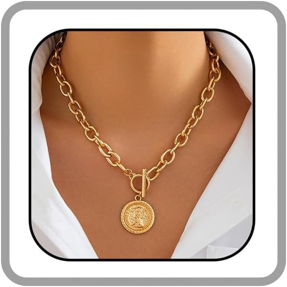 Gold Heart Necklaces for Women Gold Cross Necklace Dainty Gold Coin Sun Pendant Necklace Puffy He... | Amazon (US)