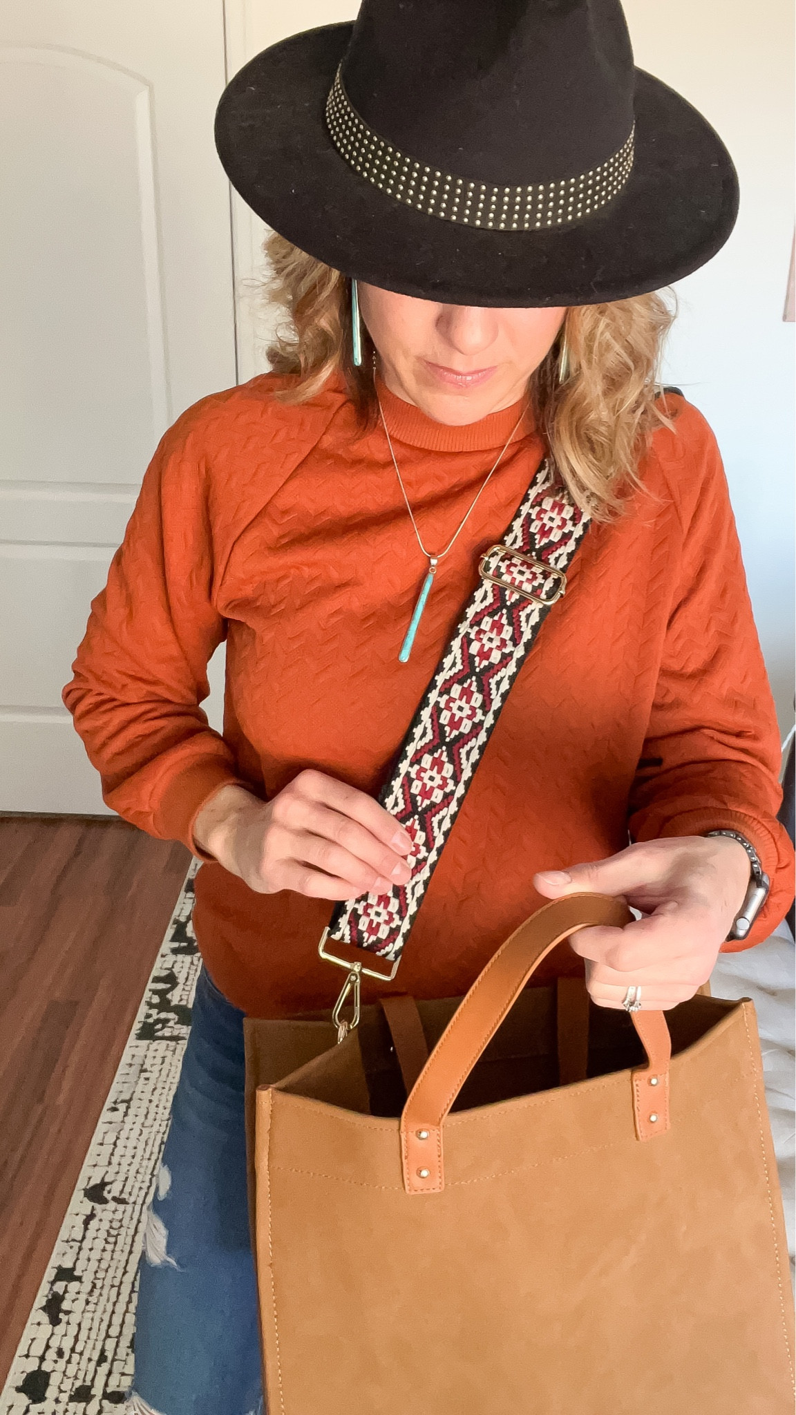 I styled these pieces for you! Accessories make an outfit. Again for the people in the back, ACCESSORIES MAKE AN OUTFIT! So the hat might not be your style-find another hat. Love this tote- big! Carries it all and you can choose your strap(!) Textured pullover comes in black, beige, and I’m wearing Chestnut. Jewelry linked. #accessories #howistyledit #pulloversweater #sweaterweather

#LTKitbag #LTKstyletip #LTKsalealert