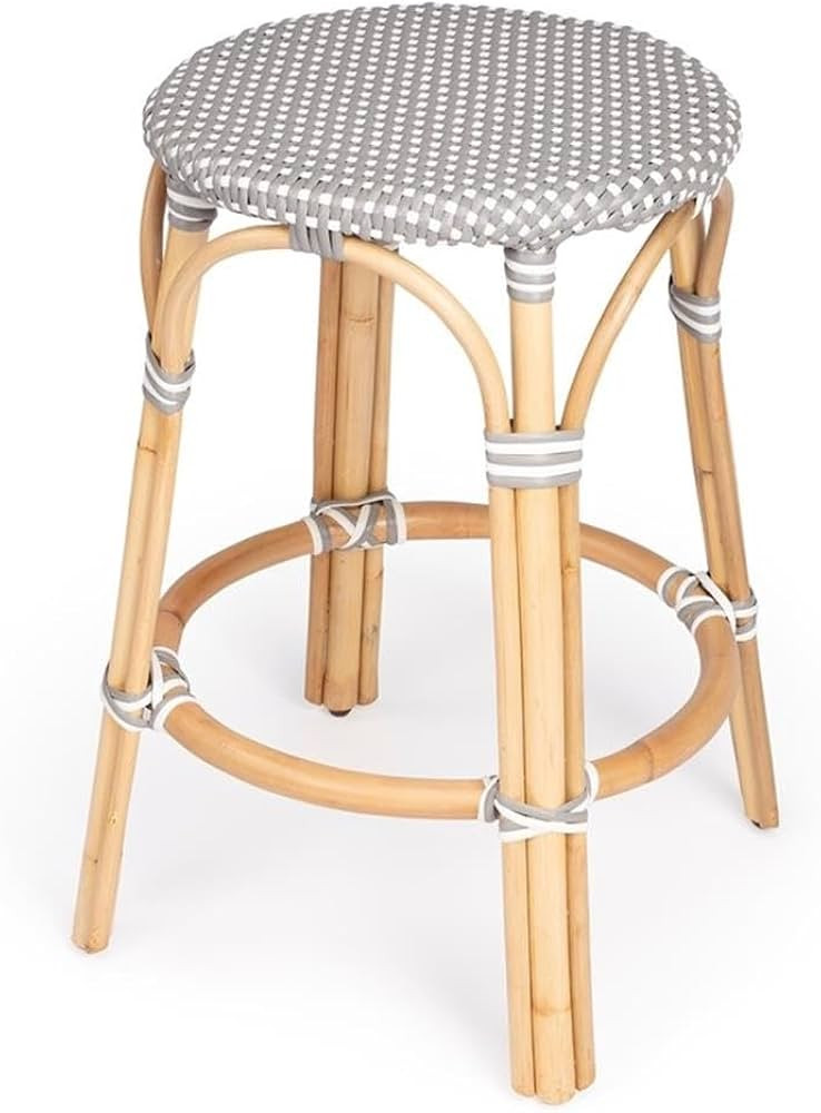 Butler Specialty Company Tobias Rattan Round 24" Counter Stool - Gray and White | Amazon (US)