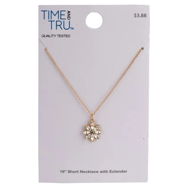 Time And Tru Women's Flower Crystal Delicate Pendant Necklace | Walmart (US)