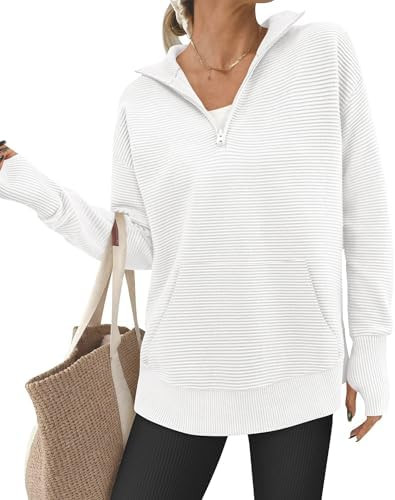 BTFBM Sweaters for Women Fall Clothes 2026 Pocket Quarter Zip Pullover V Neck Long Sleeve Knit Tr... | Amazon (US)