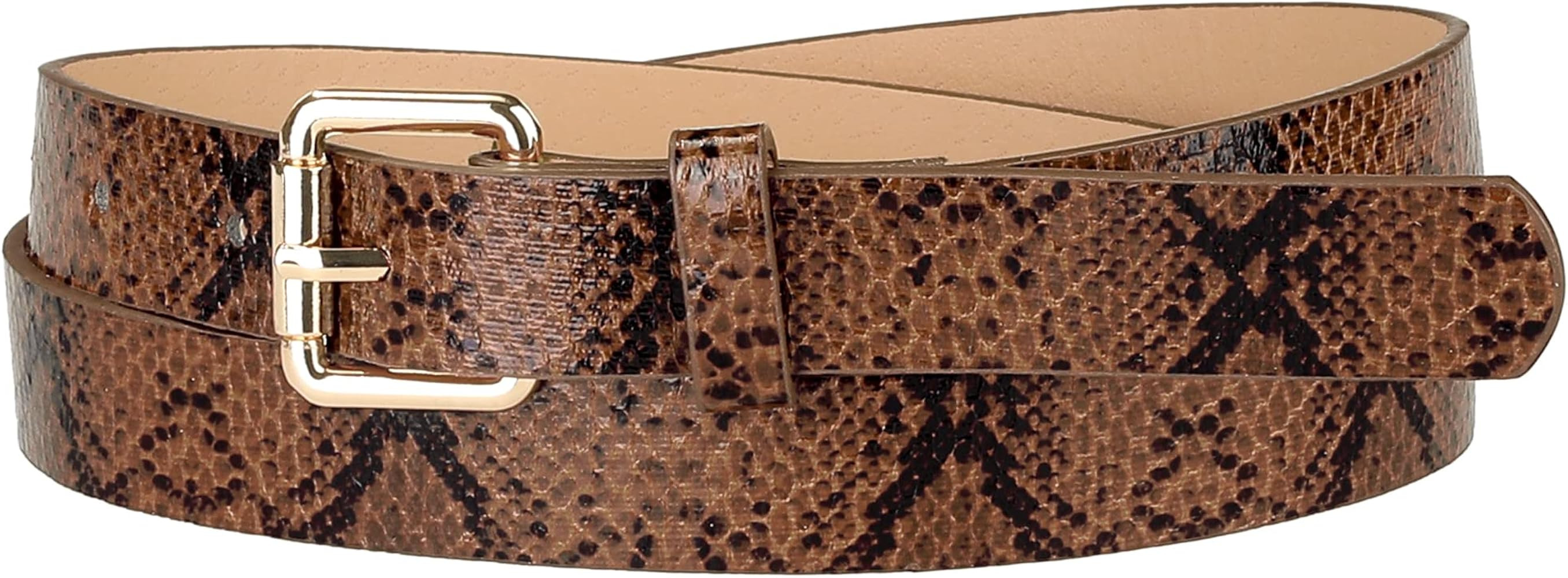 Women Slim Thin Waist Belt, Snakeskin Embossed Faux Leather Skinny Belts Waistband for Jeans Pant... | Amazon (US)