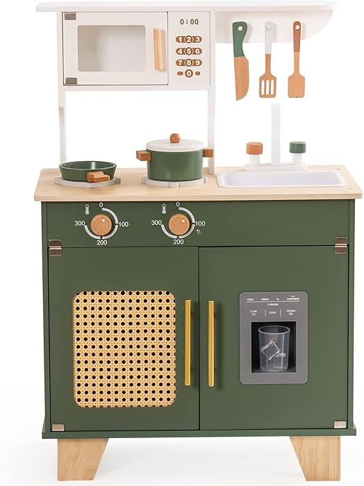 ROBUD Kids Kitchen Playset, Vintage Wooden Play Kitchen with Ice Dispenser, Pretend Toddlers Kitc... | Amazon (US)