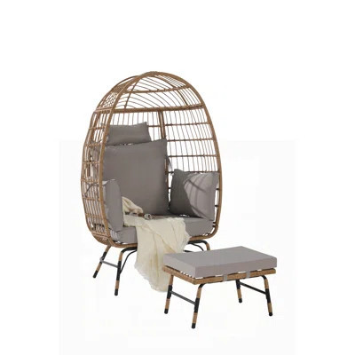 Wicker Egg Chair With Ottoman And Thick Cushions, Perfect For Indoor And Outdoor Relaxation And Comfort | Wayfair North America
