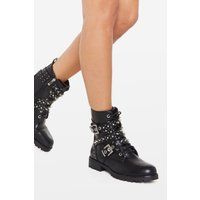 Womens Studded Lace Up Biker Boots - Black - 3, Black | NastyGal (UK, IE)