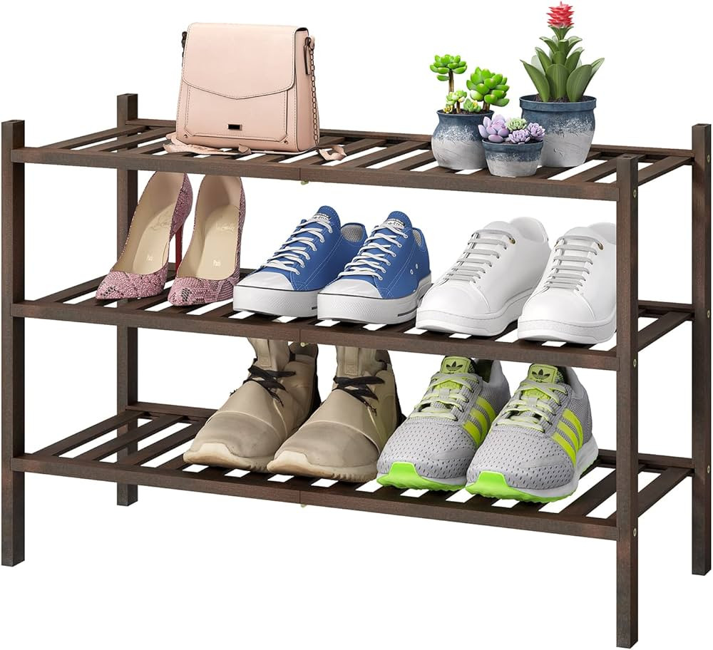 Shoe Rack for Closet, 3-Tier Bamboo Wood Shoe Racks, Stackable | Beautiful | Natural | Functional... | Amazon (US)