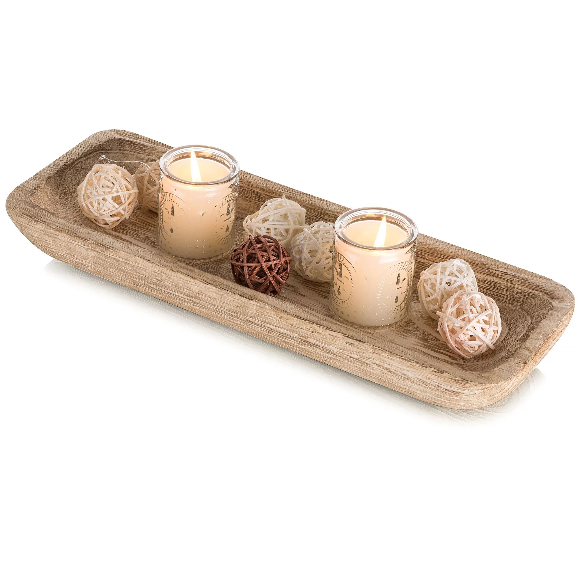 Hanobe Decorative Wood Dough Bowl Long Wooden Centerpiece Table Decorations Natural Candle Holder... | Walmart (US)