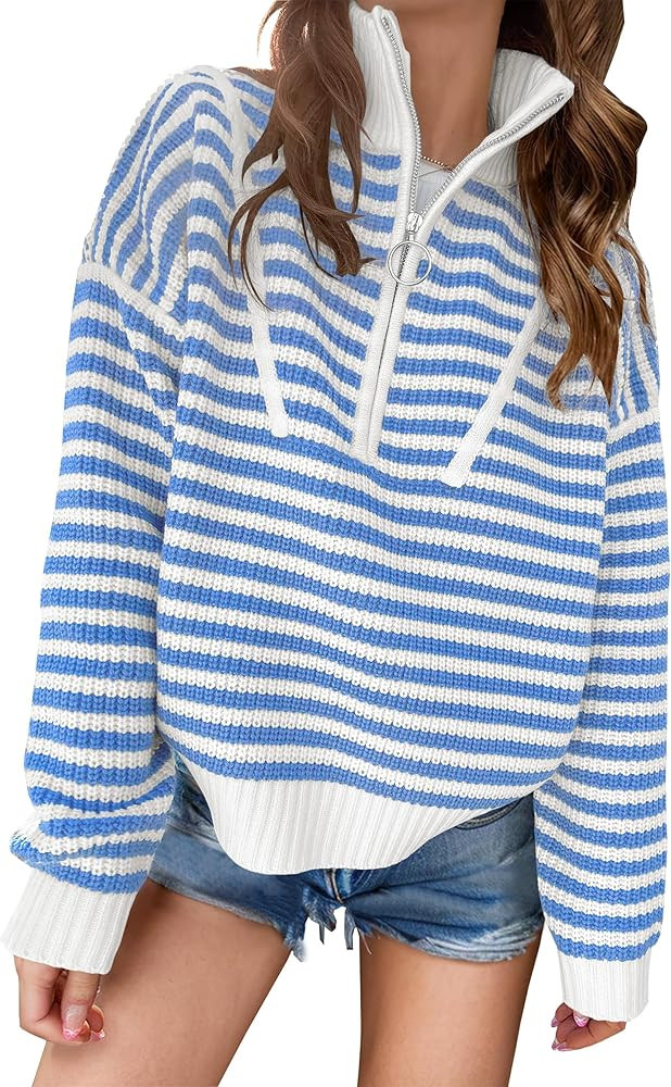 ANRABESS Womens Striped Sweaters Long Sleeve Casual Half Zip Knit Pullover Tops 2024 Fall Comfy L... | Amazon (US)
