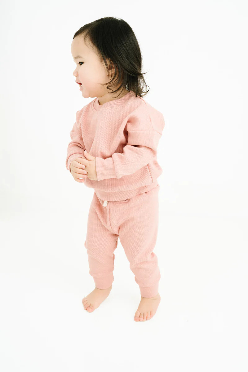 Rosy Pink Waffle Crewneck Set | Little One Shop Co