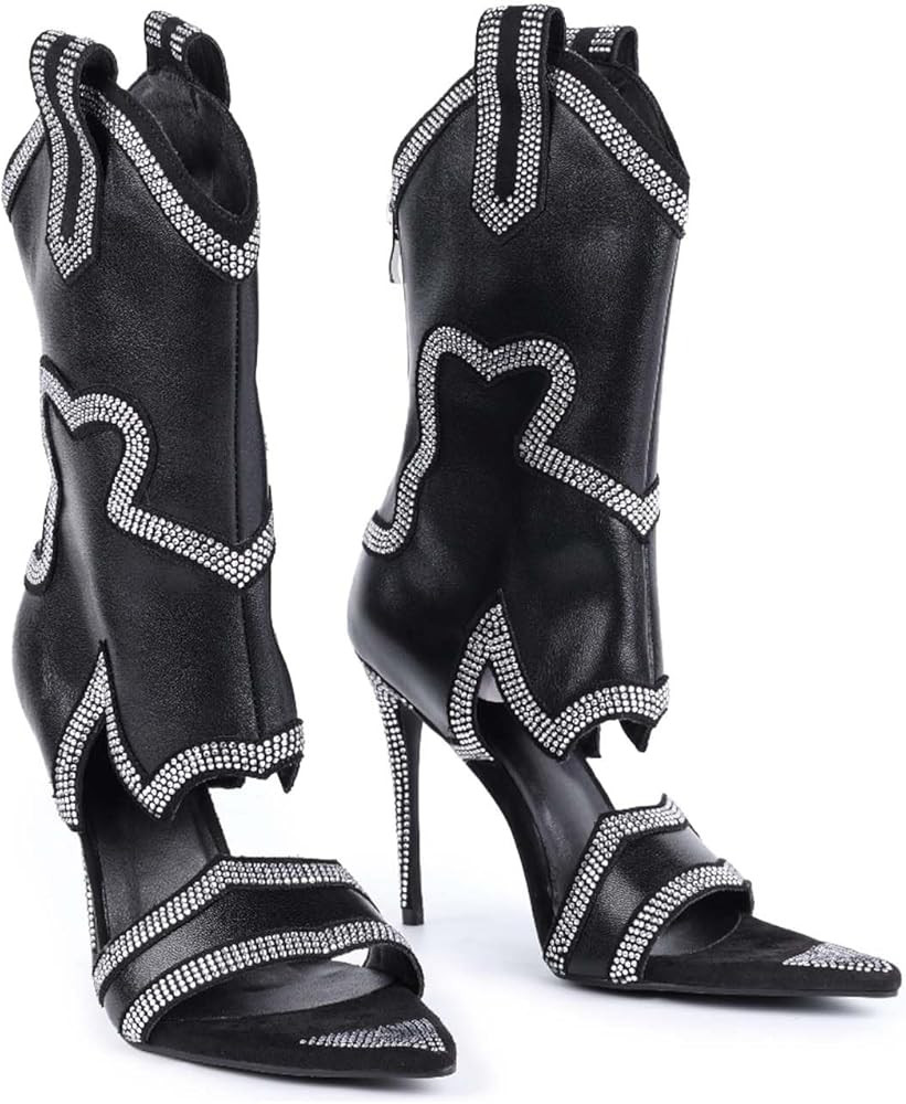 Women's Open Toe Booties Stiletto Fashion Rhinestone Short Boots Sexy Western Boots for Women Mid... | Amazon (US)