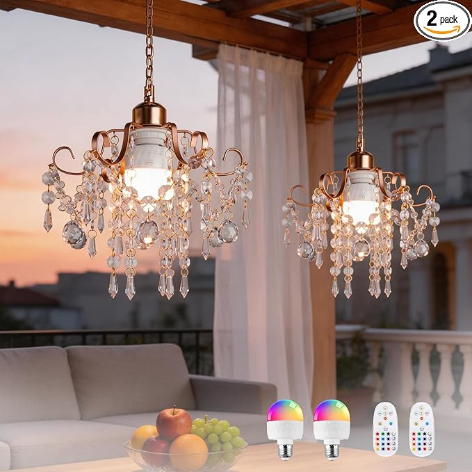 Battery Operated Chandelier 2 Pack, 5000mAh Rechargeable Pendant Light with Remote, RGB Dimmable ... | Amazon (US)