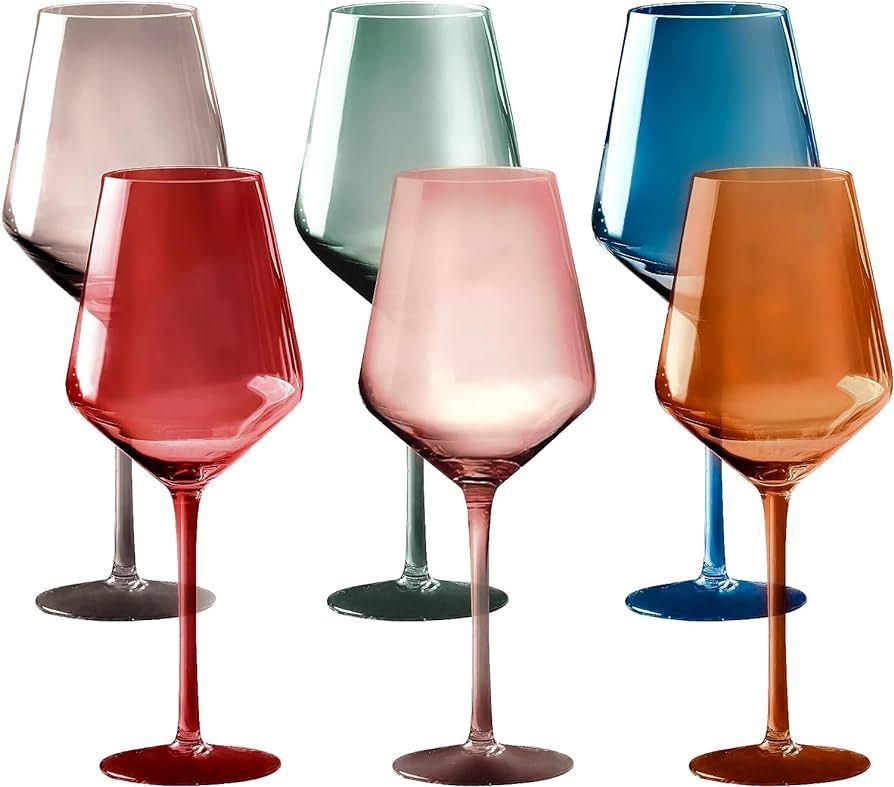 Colored Wine Glasses Set of 6 Crystal, 18oz - Unique Drinking Glass Cups with Stem - Luxury Multi... | Amazon (US)