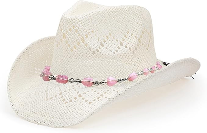TOVOSO Western Cowgirl Hat, Straw Cowboy Hat for Women with Shapeable Brim, Beaded Hearts Trim, S... | Amazon (US)