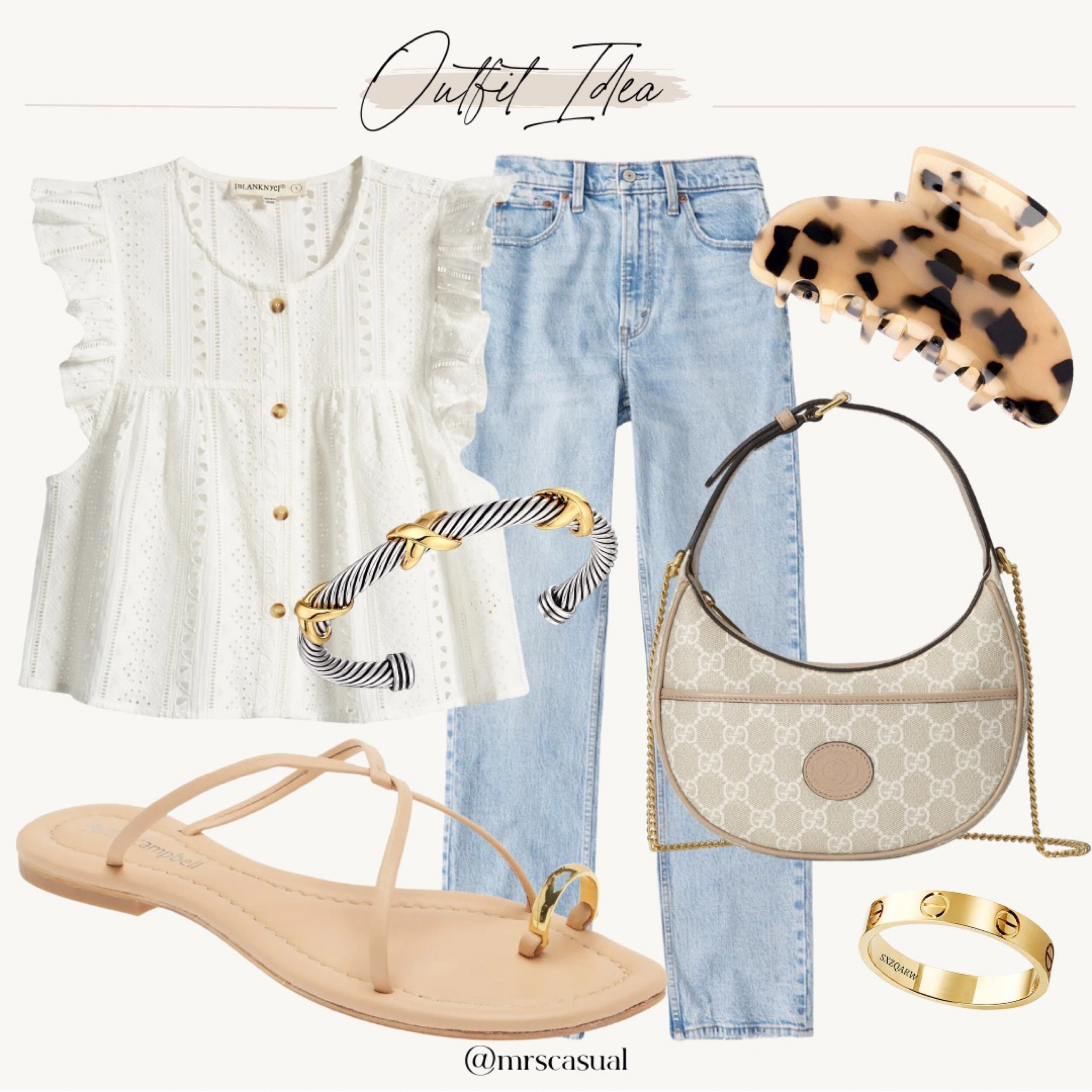 White eyelet top summer outfit idea. Gucci bag. Neutrals  

#LTKunder100 #LTKFind #LTKstyletip