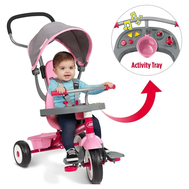 Radio Flyer, 4-in-1 Stroll 'N Trike with Activity Tray, Pink & Gray, Tricycle for Girls and Boys | Walmart (US)