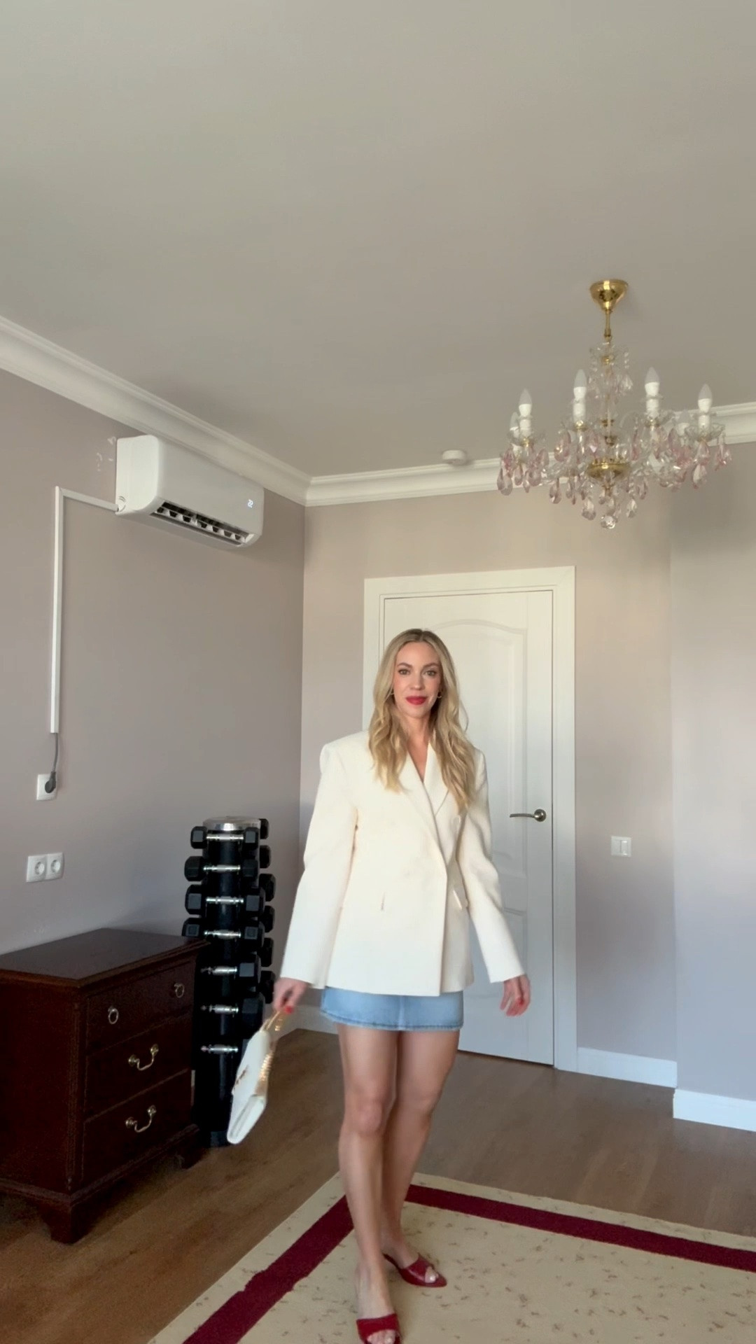 Spring date night outfit, white blazer, Mango blazer, @levi denim mini skirt, peep toe mules, red sandals

#LTKgrwm #LTKSeasonal #LTKOver40