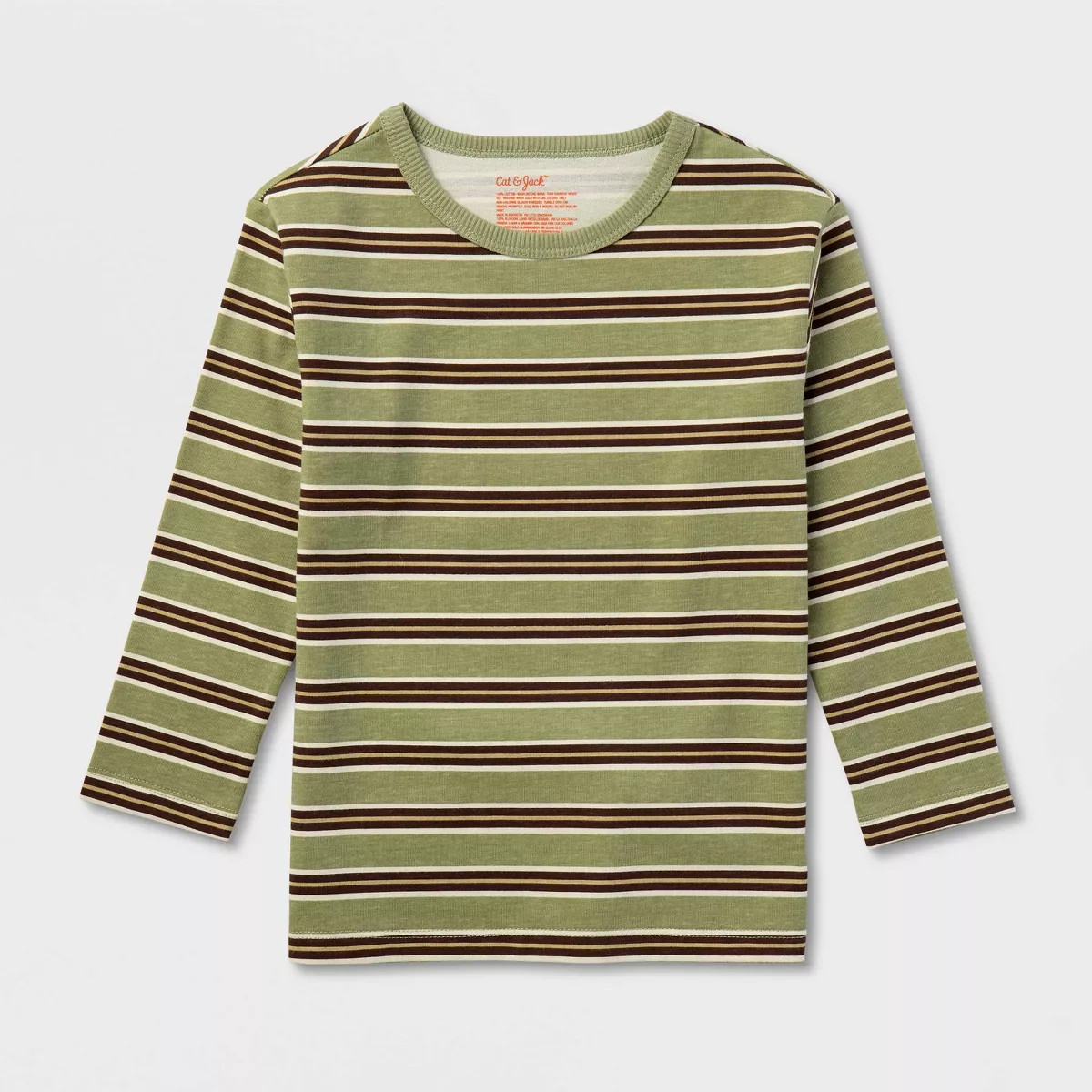 Toddler Boys' Long Sleeve Striped Relaxed Fit T-Shirt - Cat & Jack\u2122 Olive Green 3T | Target