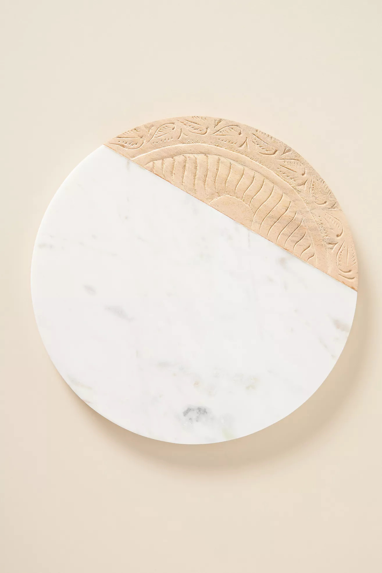Round Carved Wood & Marble Cheese Board | Anthropologie (US)