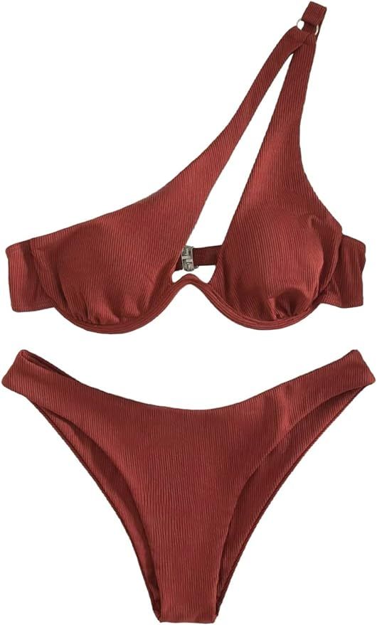 Lilosy Sexy Underwire One Shoulder Bikini High Cut Brazilian Swimsuit Set 2 Piece | Amazon (US)