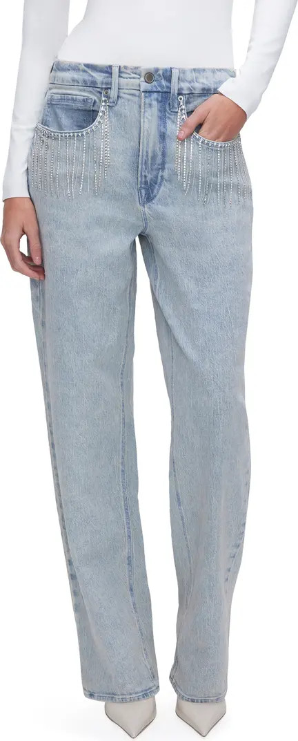 Good '90s Crystal Fringe High Waist Straight Leg Jeans | Nordstrom Rack