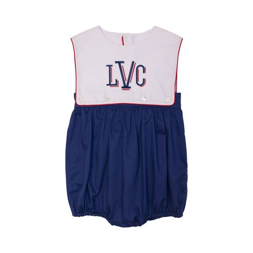 Navy Boys Bubble with Red Trim Collar - Shipping Early June | Cecil and Lou