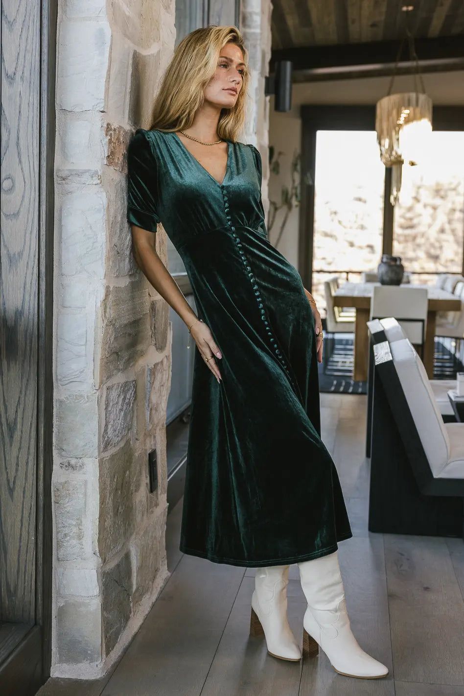 Lia Velvet Dress in Emerald | Bohme