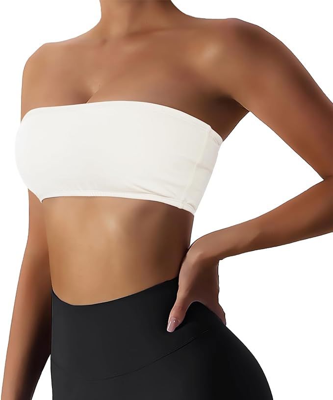 Women’s Padded Bandeau Sports Tube Top Bra Strapless Wireless Solid Seamless Yoga Workout Brale... | Amazon (US)