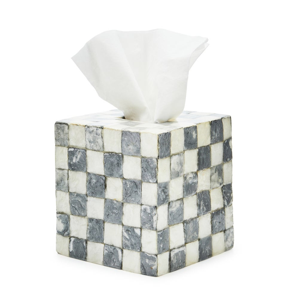 Sterling Check Capiz Boutique Tissue Box Cover | MacKenzie-Childs