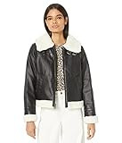 Levi's Women's Rancher Aviator Jacket, Black Faux Leather, Small | Amazon (US)