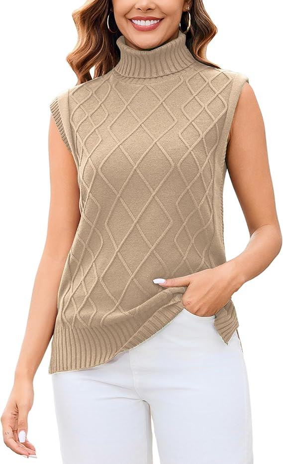 Totatuit Womens Sleeveless Turtlenecks Sweaters Cap Sleeve Mock Neck Ribbed Knitted Solid Pullove... | Amazon (US)