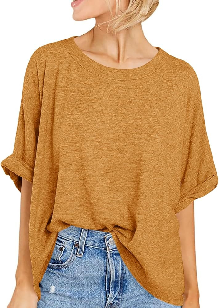 Women Oversized T-Shirt Summer Casual Short Sleeve Loose Tee Tops | Amazon (US)