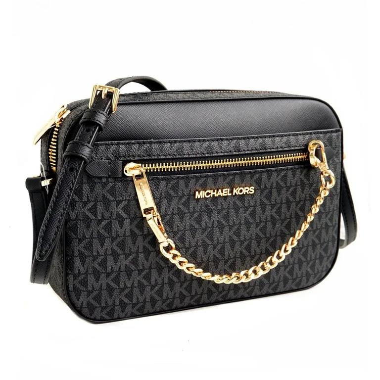 Michael Kors Womens Jet Set Large Leather Crossbody Bag Black/Gold 35S1GTTC9B-001 - Walmart.com | Walmart (US)