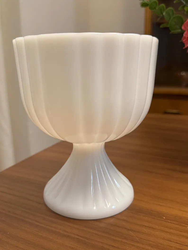 Vintage Antique Ribbed White Milk Glass Pedestal Footed Compote Serving/candy Dish - Etsy | Etsy (US)