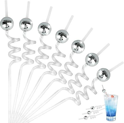 20 Pieces 70s Disco Ball Straws Disco Ball Cups 70s Mirror Disco Ball Decorative Straws, Birthday... | Amazon (US)