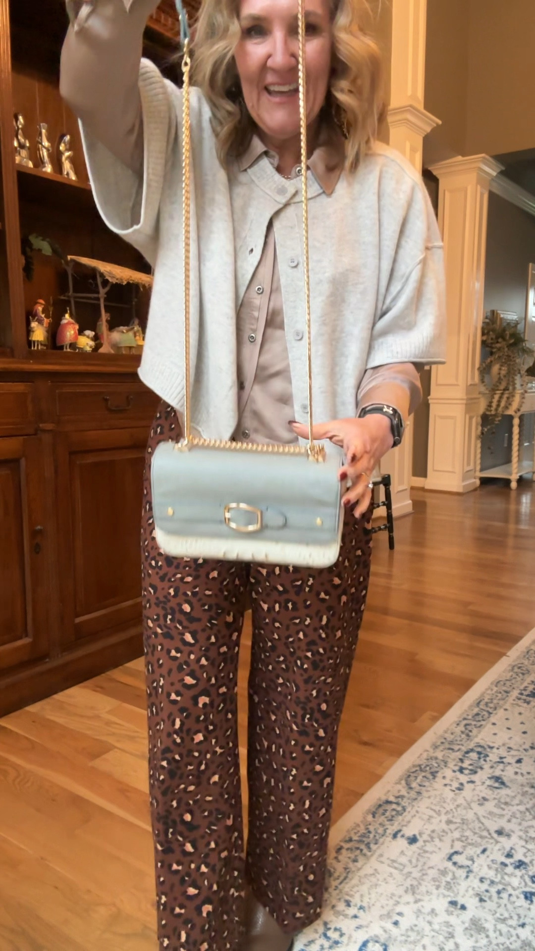 Brahmin bag! I love their classic leather bags. And this 2 tone is beautiful. Neutral but extra. 

Cashmere sweater size medium 
Size up in the satin blouse 
Pants tts
Boots size up 1/2 and they’re on sale 

#LTKItBag #LTKGiftGuide #LTKOver40