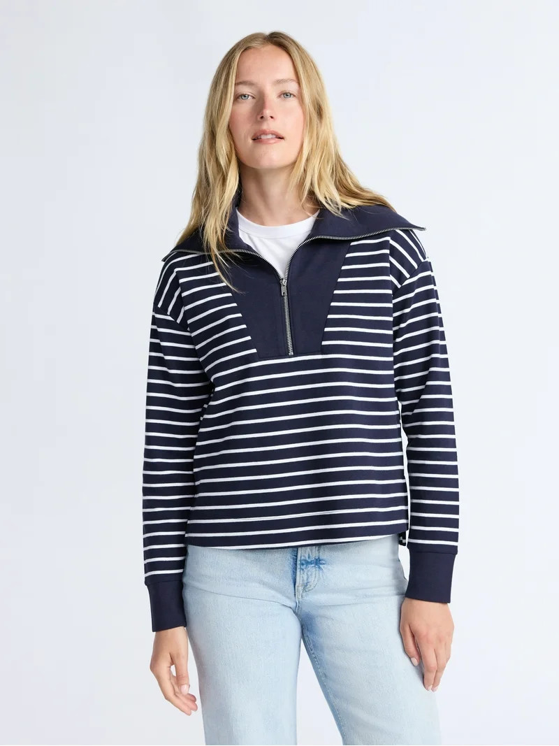 Free Assembly Women's and Women's Plus Half Zip Pullover Sweatshirt, Sizes XS-4X | Walmart (US)