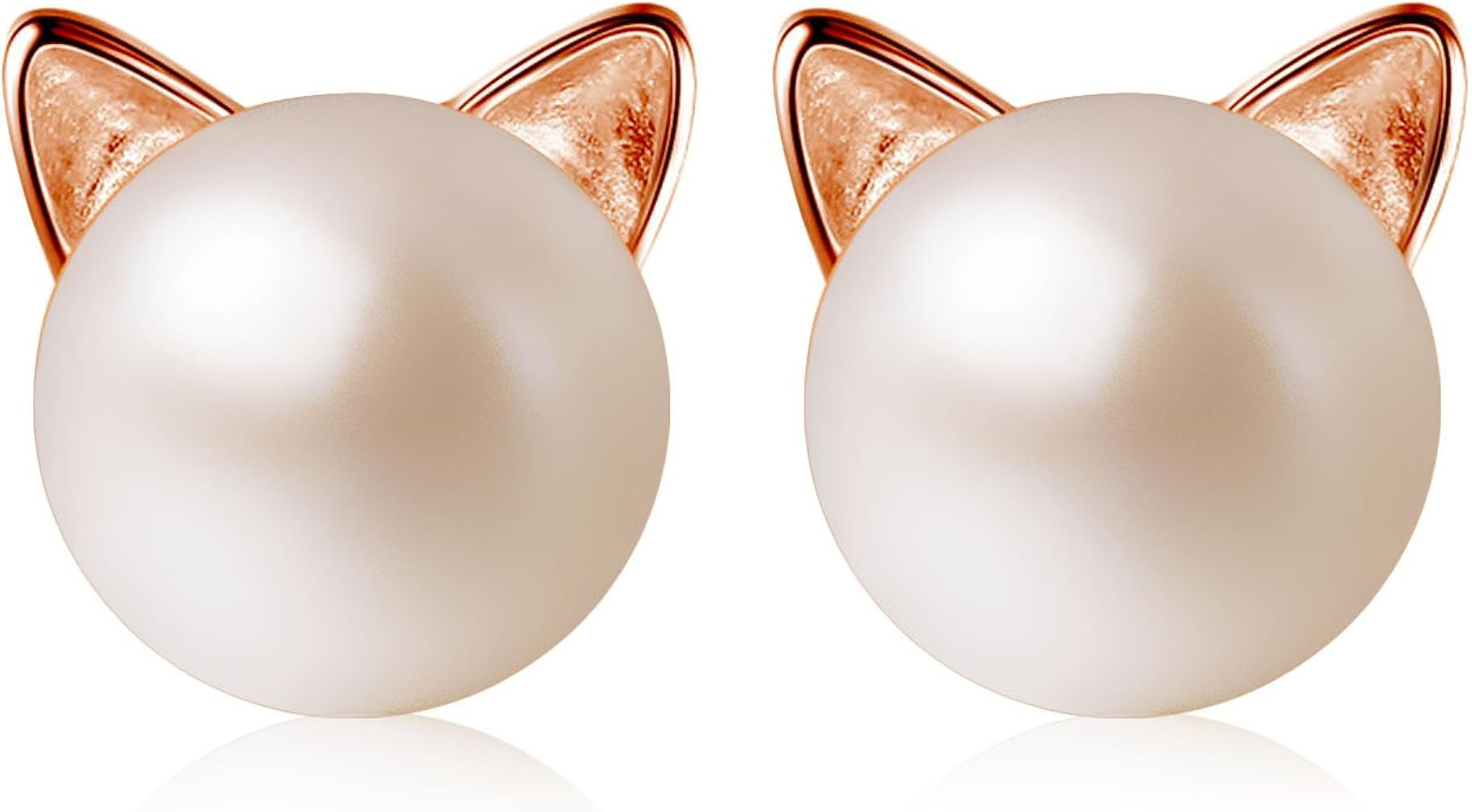Wicary Cat Earrings Sterling Silver Cultured Freshwater Pearl Stud Earrings | Amazon (US)