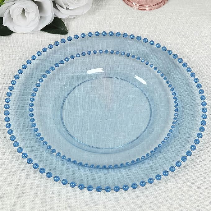 Efavormart 10 Pack Transparent Dusty Blue Plastic Dessert Plates with Beaded Rim, Disposable Roun... | Amazon (US)