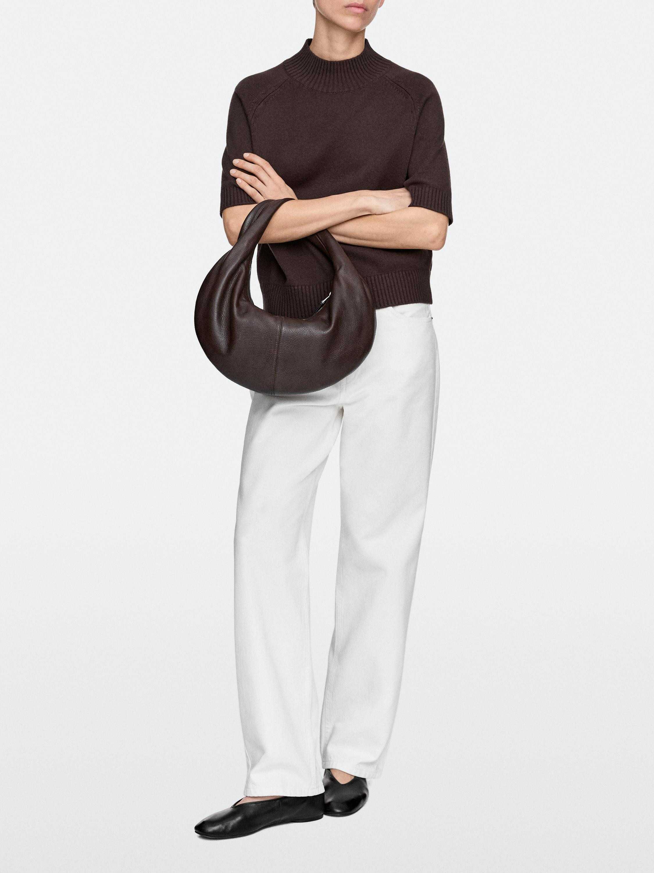 Medium nappa leather half-moon bag | Massimo Dutti UK