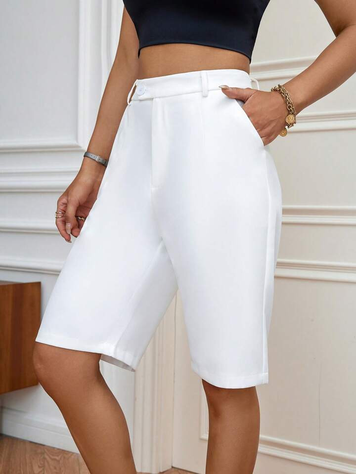 SHEIN Modichic High Waist Slant Pocket Bermuda Shorts | SHEIN