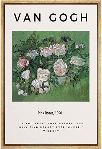 SIGNLEADER Framed Canvas Print Wall Art Pink Roses 1890 Decorative Brushstroke Illustrations Fine Ar | Amazon (US)