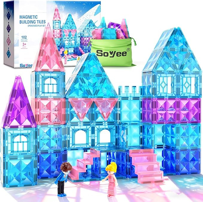 Magnetic Tiles 102pcs with 2 Stairs 2 Dolls Princess Castle Building Girls Toys Age 4-5 6-8 Magne... | Amazon (US)