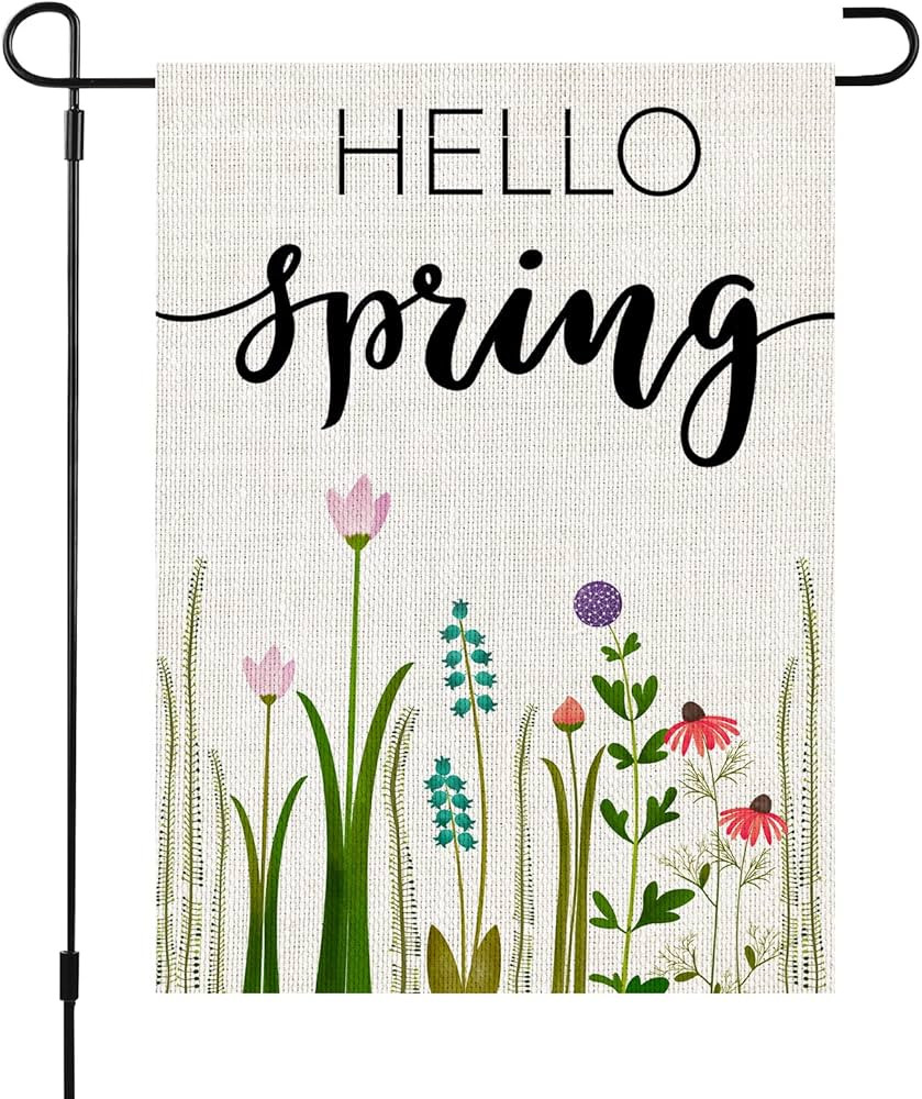 Hello Spring Floral Garden Flag 12 x 18 Inch Small Vertical Double Sided Outside Summer Decor for... | Amazon (US)