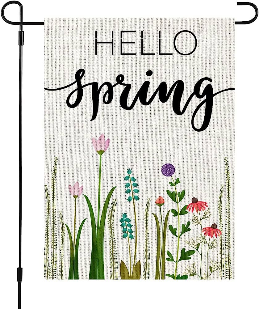 Hello Spring Floral Garden Flag 12 x 18 Inch Small Vertical Double Sided Outside Summer Decor for... | Amazon (US)