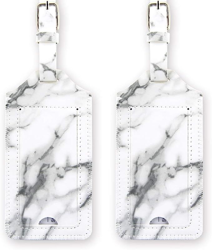 kandouren Luggage Tags 2 Pieces Set,White Marble PU Leather travel bag tags for cruise ships,for ... | Amazon (US)