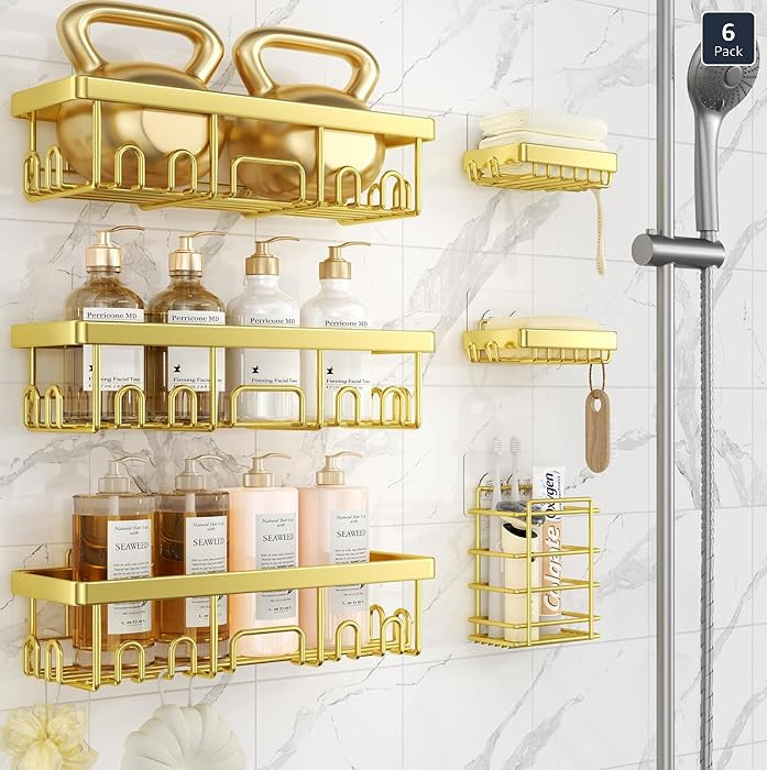 Veken Adhesive Shower Caddy 6-Pack,Gifts for Women Mom,Heavy Weight Bearing,Large Wall Mounted Ba... | Amazon (US)