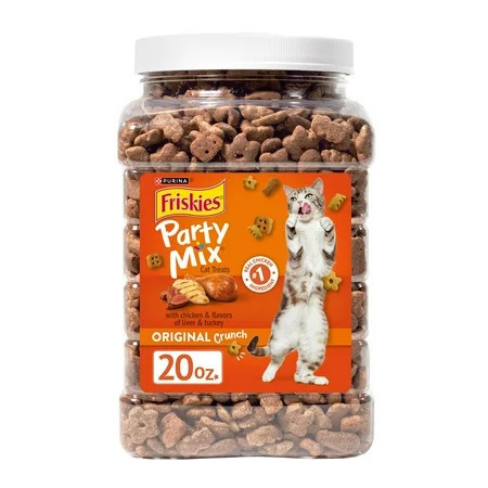 Purina Friskies Party Mix Original Crunch, Cat Treats, Chicken, Liver, & Turkey, 20 oz Canister | Walmart (US)